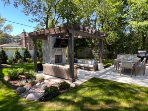Backyard living room with fireplace northbrook il