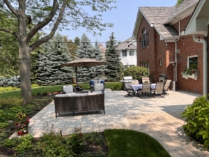 Paver patio project with plantings and fire pit Libertyville IL